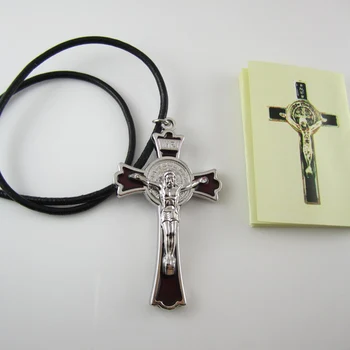 

12pcs of Silver Tone Red Saint Benedict Crucifix Cross Necklace