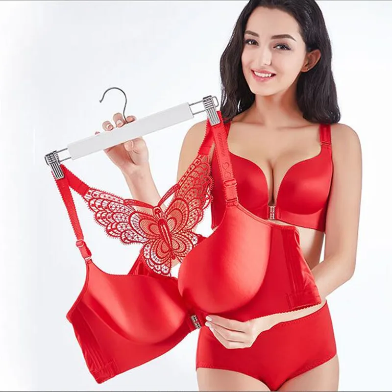 

Front buckle no steel ring large size bra fat MM bra gathered adjustment type beauty back surface no trace thin sexy underwear