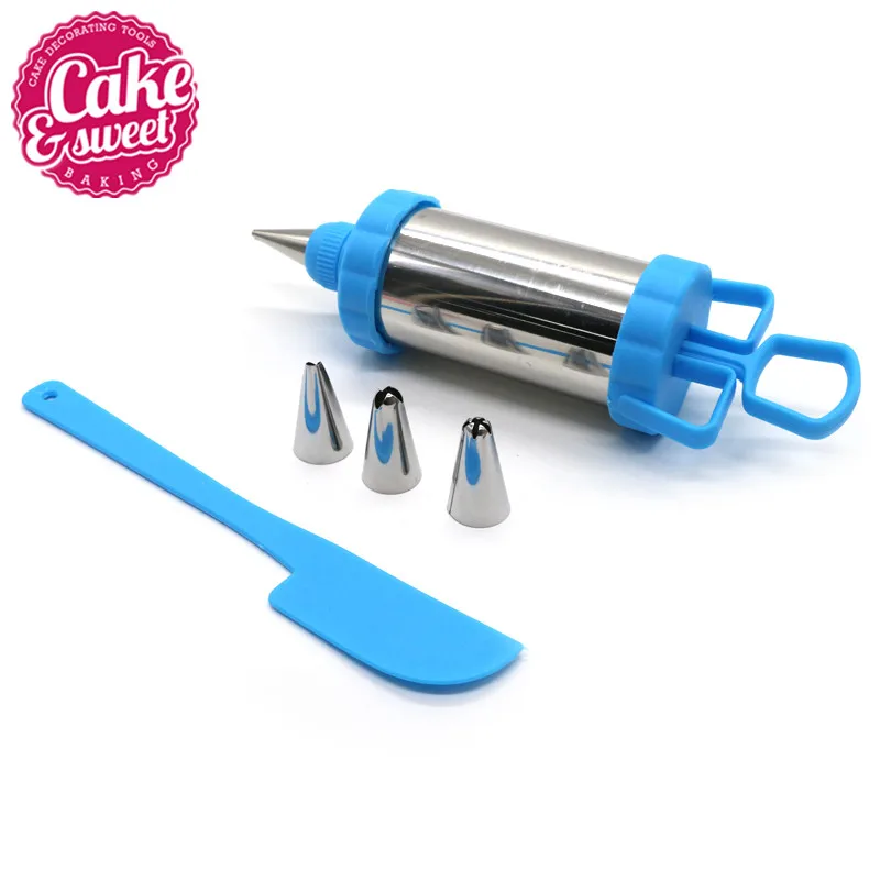 DTY Cake Decorating Tools Set Icing Piping Cream Gun Kit 4pcs Stainless Nozzles Plastic Cutter