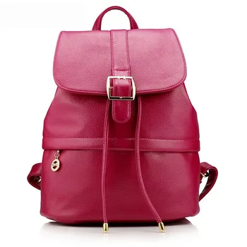 

Backpack School Bag Leather Cover Buckle Oriental Style Fresh Design Girl Leather Backpack Solid Color Backpack