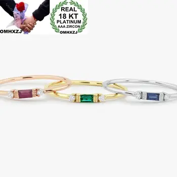 

OMHXZJ Wholesale European Fashion Woman Girl Party Wedding Gift Slim Rectangle AAA Zircon 18KT Yellow White Rose Gold Ring RR485