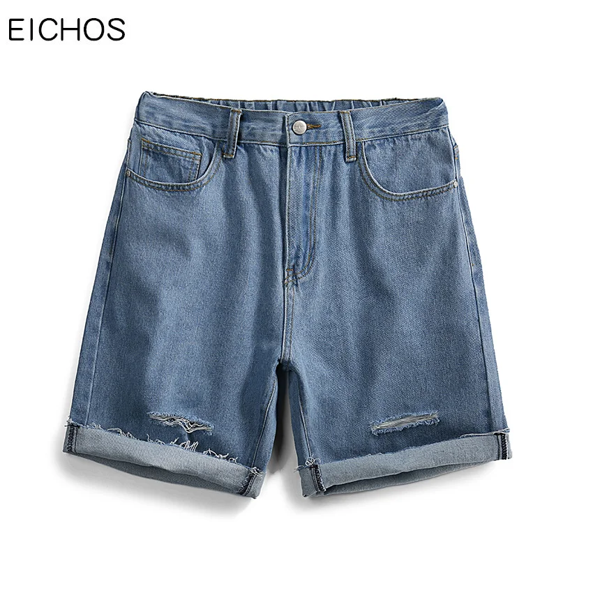

EICHOS Mens Ripped Jeans Shorts Fashion Holes Burrs Bermuda Summer Hip Hop Denim Shorts Men Cotton Breathable Shorts Masculino