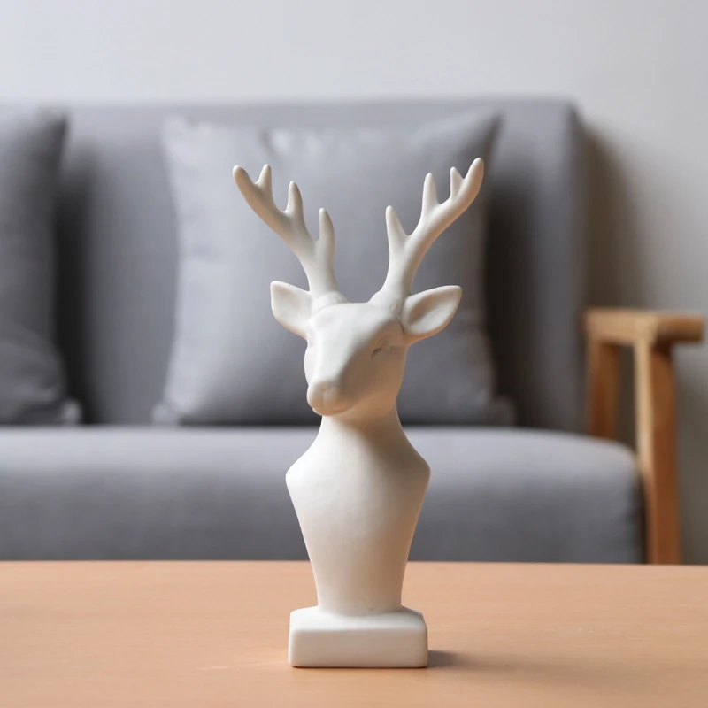 Buy Nordic white ceramic deer head animal ornaments Figurine matte creative