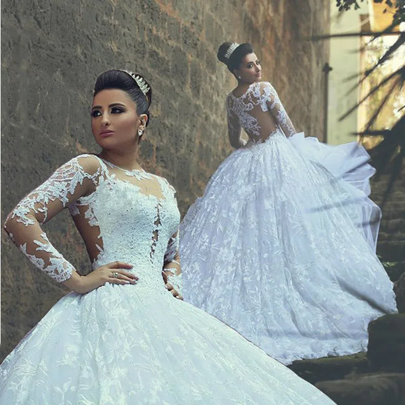 Vestido-De-Noiva-Charming-Lace-Sheer-Long-Sleeve-Ball-Gown-Wedding-Dresses-2016-Long-Bridal-Casamento