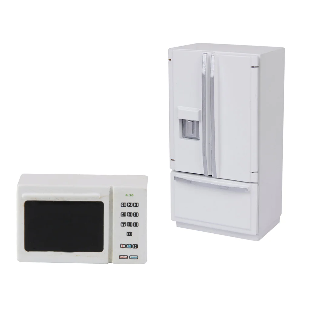 1/12 Dollhouse Miniature Furniture Fridge Refrigerator Microwave Oven