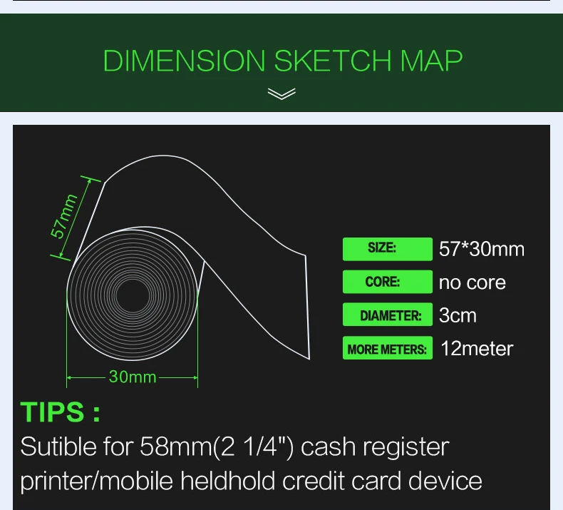 64 шт. термобумага кассовый чек рулон 57x30 мм для мобильного 58 мм 30 мм мини принтер BPA бесплатно