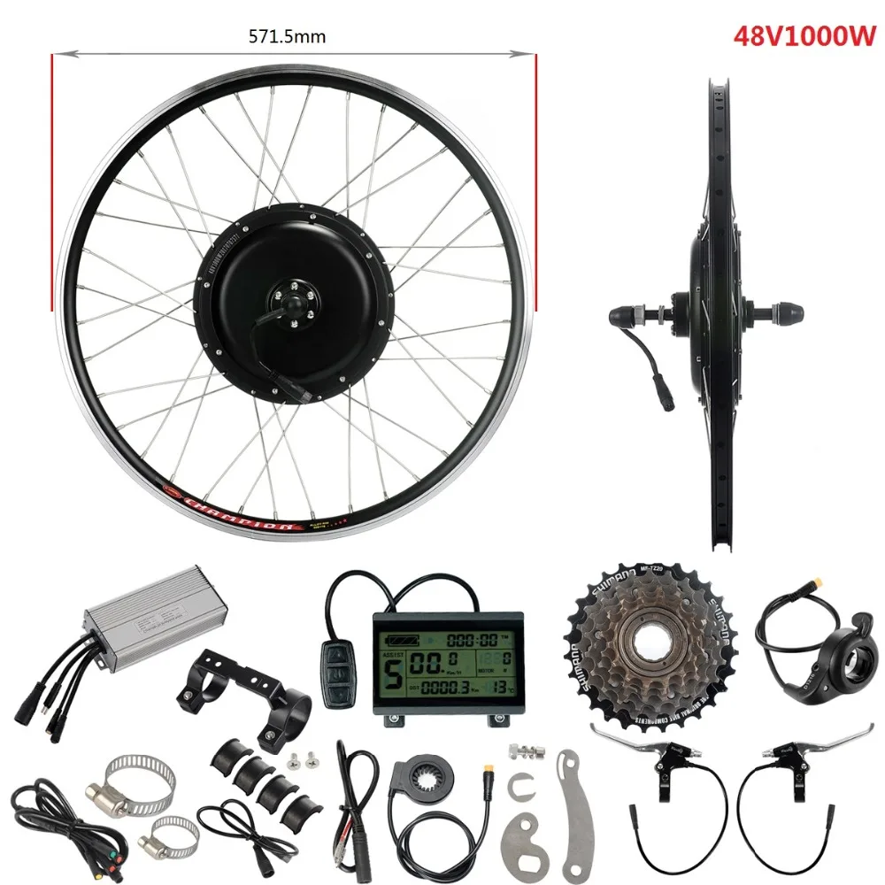 

YOSE POWER Powerful 48V 1000W 26'' Rear Wheel Brushless Hub Motor Kit Electric Bicycle Conversion Kit with 7S Shimano Freewheel