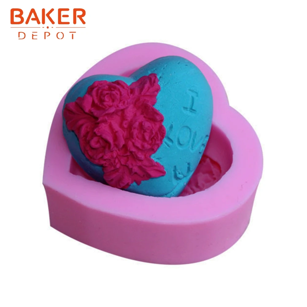 BAKER DEPOT силиконовая форма для помадки для мыльной свечи в форме сердечка, для конфет гипсовый инструмент для торта розы, декорированная форма, лоток для льда I Love U