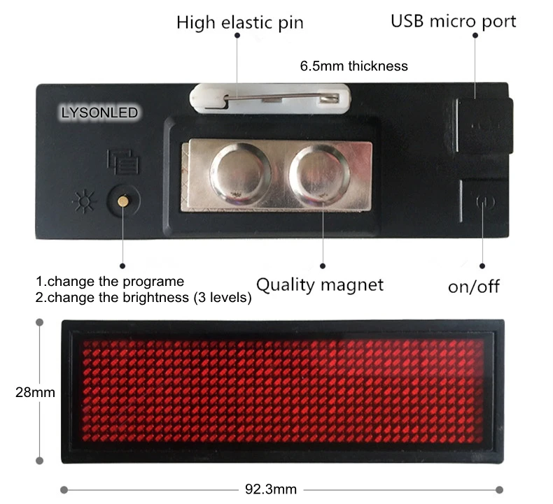 

2pcs/lot 48*12 Dots Single Red Color Rechargeable Led Name Badge , 48x12 Pixels Single Red color LED Name Tag
