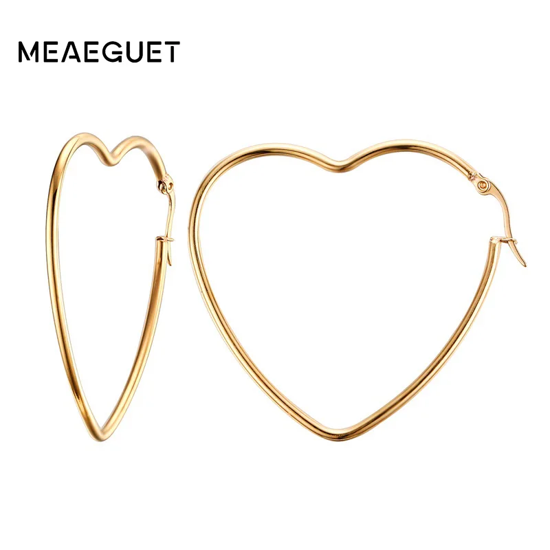 

Meaeguet Women's Elegant Big Heart Hoop Earring Gold-Color Stainless Steel Hollow Circle Earrings Ear Jewelry -2mm x 38mm