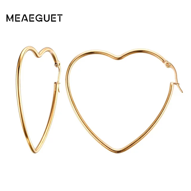 Meaeguet Women S Elegant Heart Hoop Earring Gold Color Stainless Meaeguet Women S Elegant Heart Hoop Earring Gold Color Stainless Steel Hollow Circle Earrings Ear