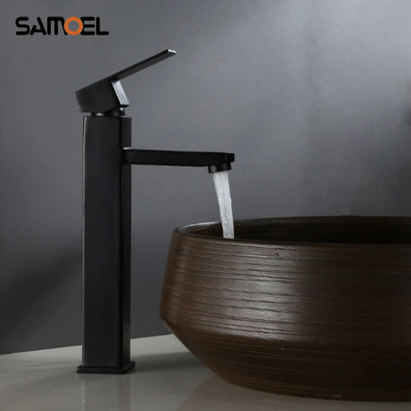 

SUS Stainless Steel Economic Black Bathroom Sink Faucets Modern Square Basin Mixer Taps Black Water Crane B3324