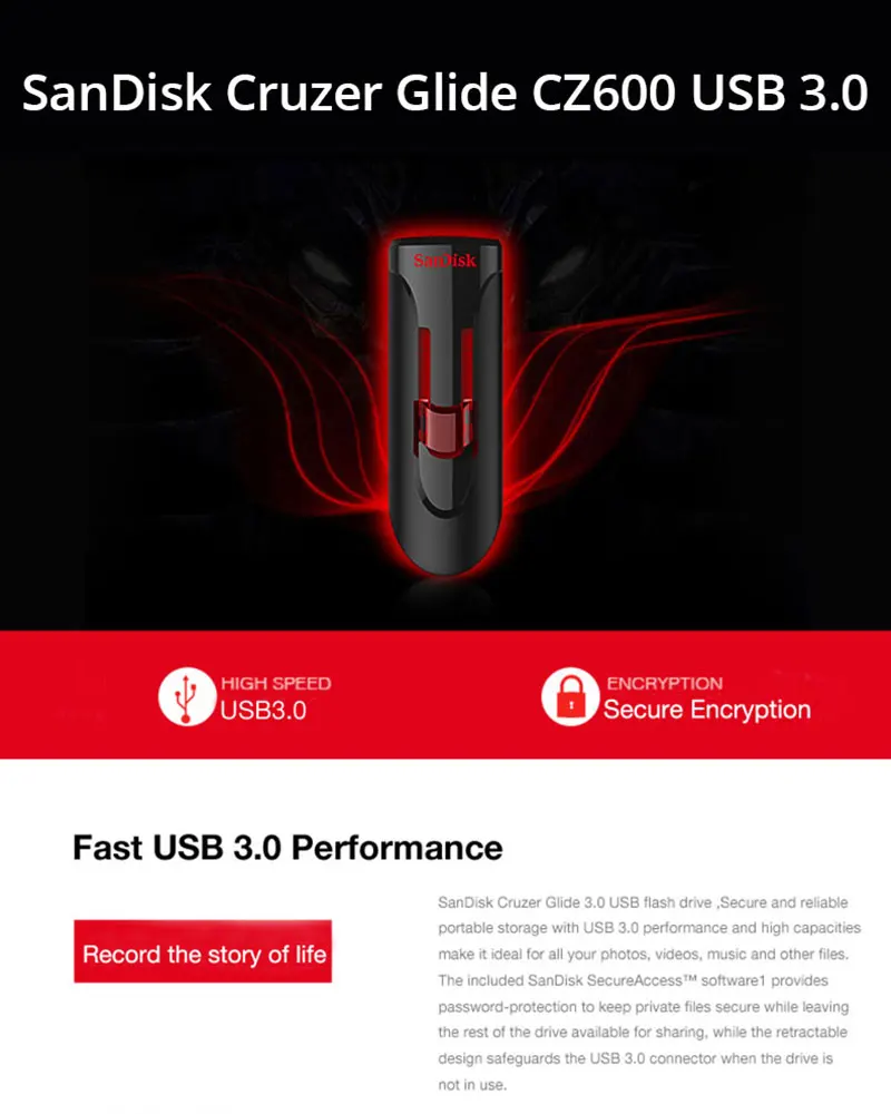 SanDisk 32 ГБ флеш-накопитель USB 3,0 64 ГБ флеш-накопитель 16 ГБ флеш-карта памяти 128 ГБ 256 ГБ USB ключ U диск CZ600 для ТВ/ПК/автомобиля/планшета