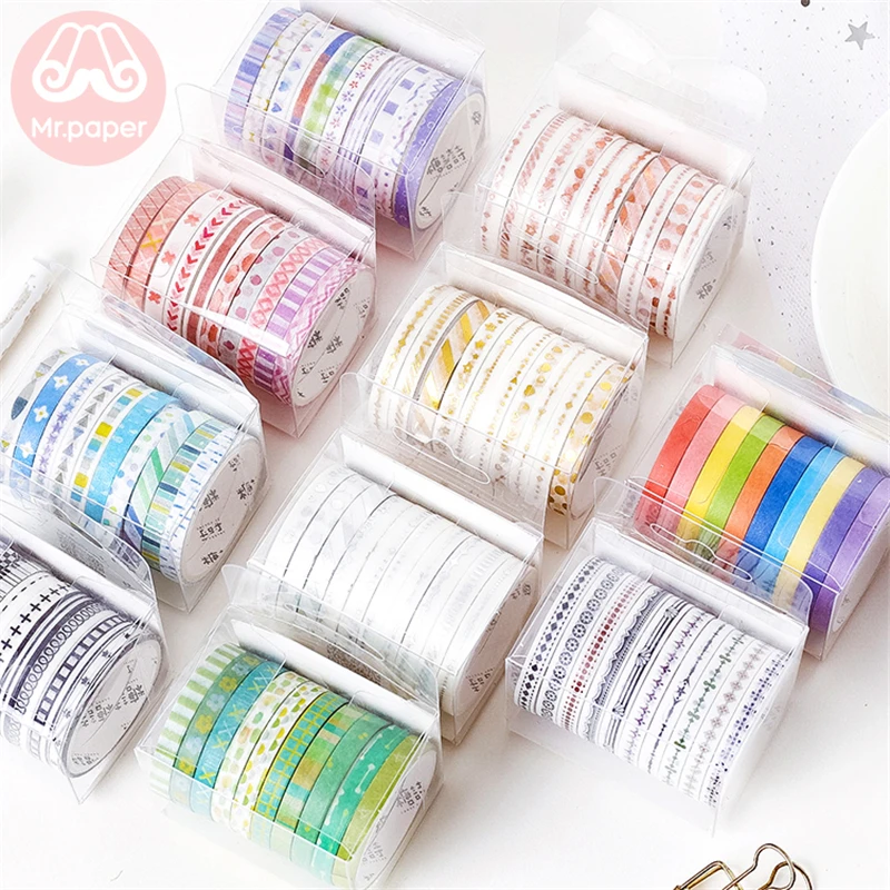 

Mr Paper 10pcs/box 5mm*2m Colorful Rainbow Line Scrapbooking Cut-off Rule Washi Tape Bullet Journaling Decoration Masking Tape