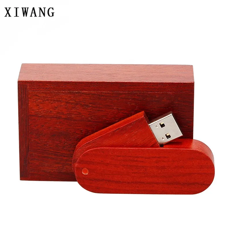 

XIWANG laser custom company LOGO rotating wood usb2.0 4GB 8GB 16GB 32GB 64GB wooden rotary USB flash drive Pendrive wedding gift