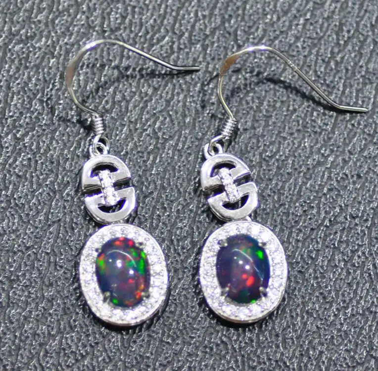 Natural opal drop earring Real original colorful opal 925 sterling