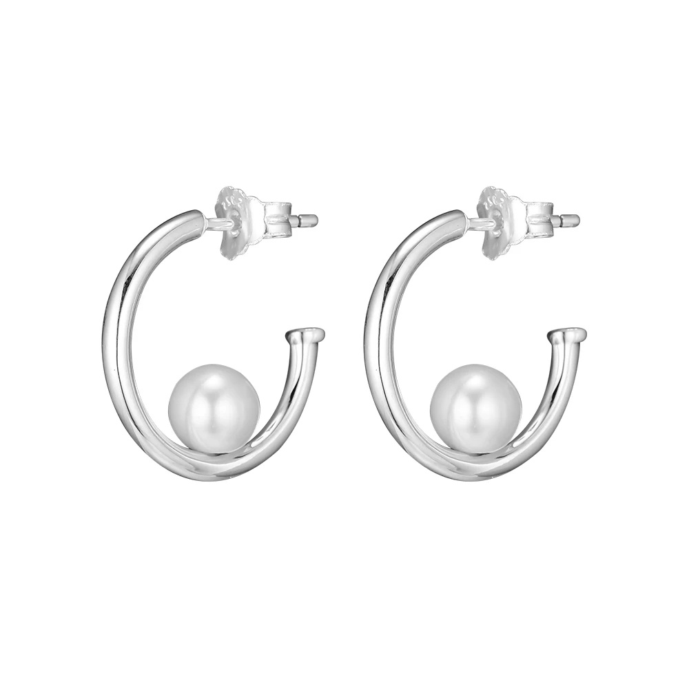 

Original Silver 925 Jewelry Contemporary Pearls Hoop Earrings Fine Jewelry Earrings for Women Wholesale FLE145