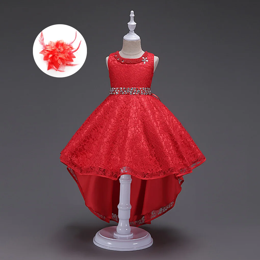 Детский коктейльный костюм для мероприятия принцессы; праздничная одежда; цвет синий, бежевый, красный, бордовый; свадебные платья; детское торжественное платье - Цвет: Красный