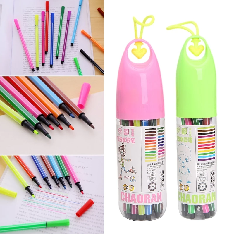 

12/24 Colors Box Water Color Pen Set Marker Highlighter for Kids Stationery School Supplies