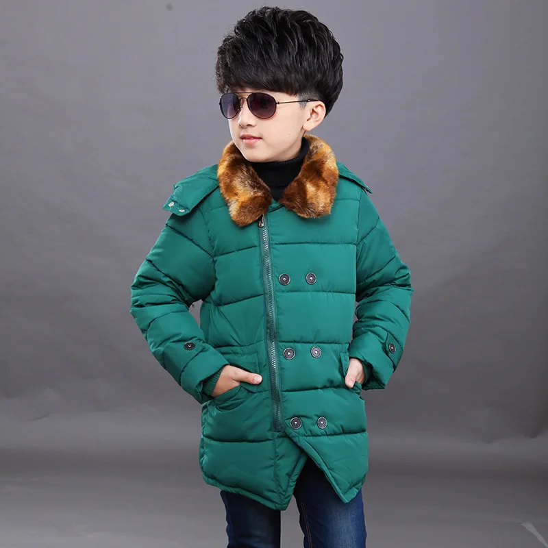

Handsome simple large fur collar and double-breasted decorative boy winter down jacket soft treatment of UV children's clothing