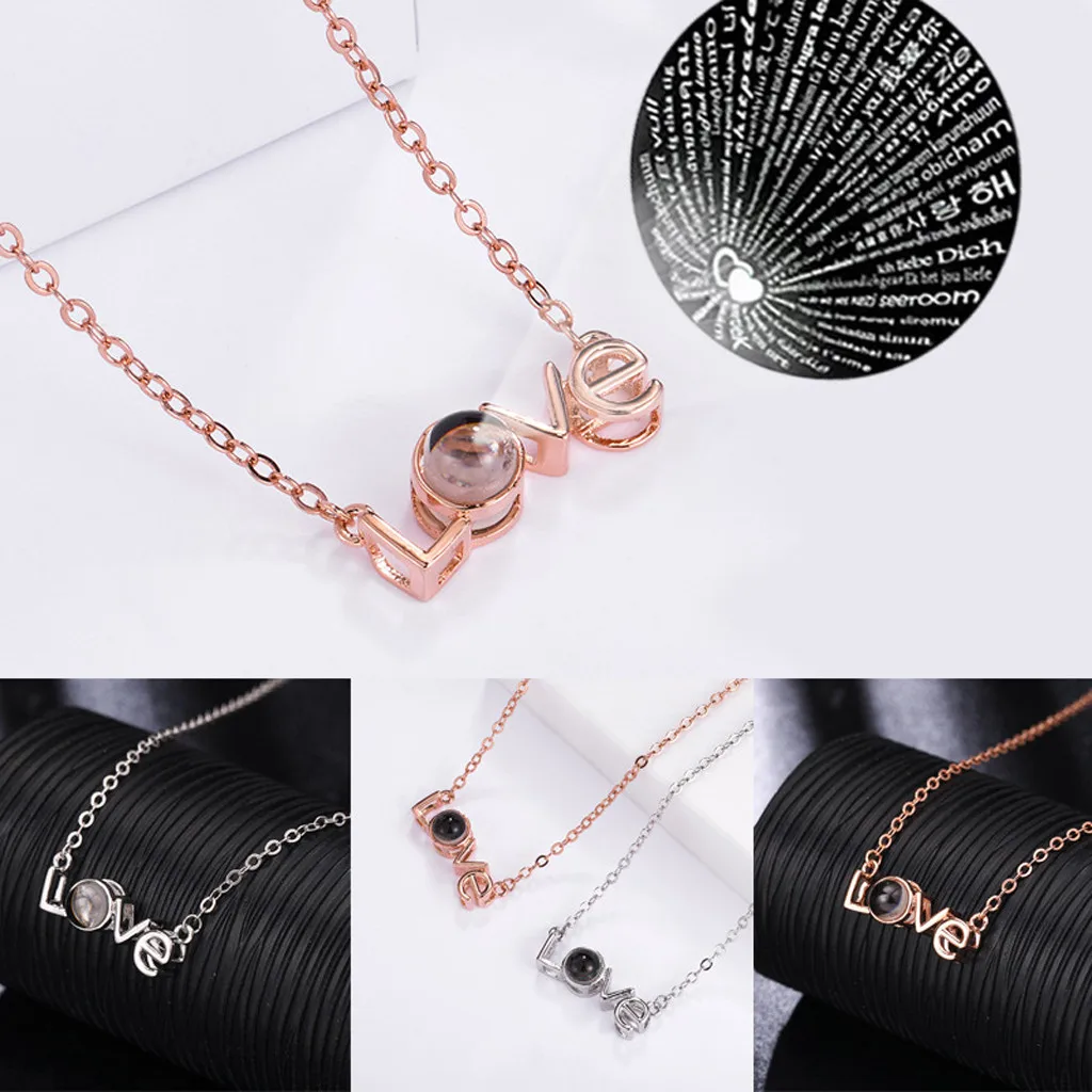 

New 100 Languages I Love You Valentine's Day Present Memory Projection Necklace