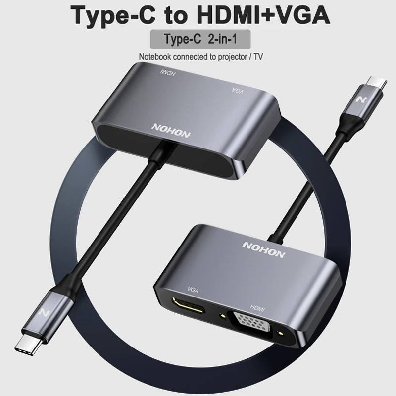 

NOHON Type C to HDMI VGA Converter 2 IN 1 USB-C HUB Adapter For MacBook Xiaomi Laptop Samsung S9 Note9 Huawei P20 Mate10 Pro