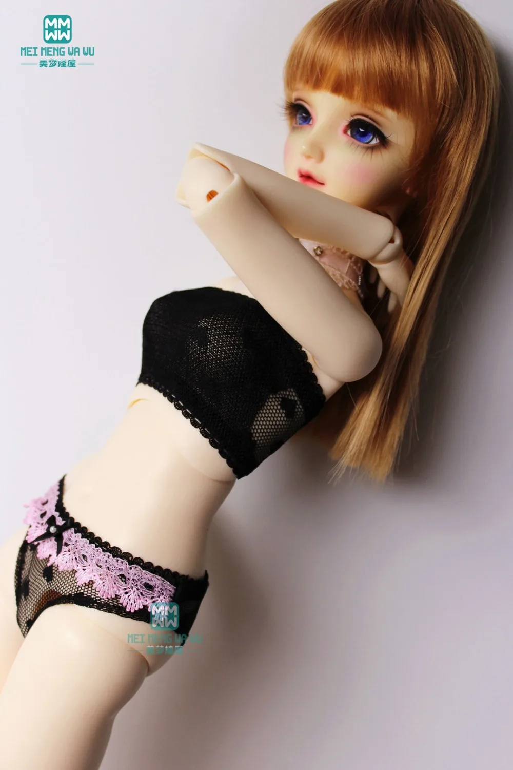 Aaccessories для кукол подходит 1/3 1/4 1/6 BJD SD DD YOSD MYOU плюшевая кукла девочка черный бюстгальтер с застежкой-молнией на спине, трусики