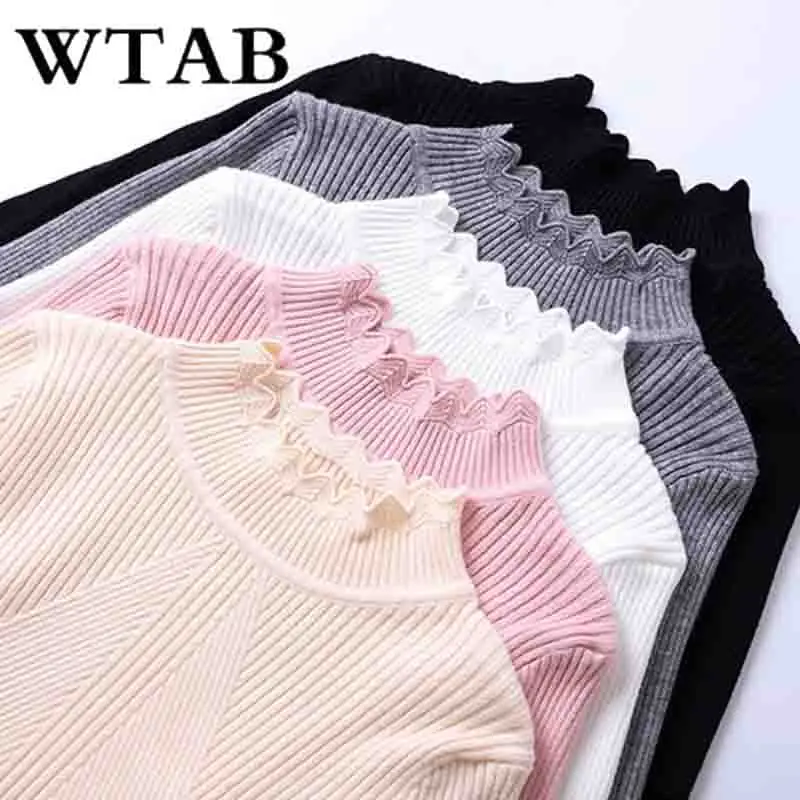WTAB NEW 2018 autumn winter sweater women pullover casual knitted slim tops pull femme long sleeve thicken female jumper | Женская