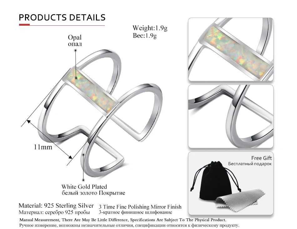 LicLiz 925 пробы серебряные Регулируемые кольца для женщин прямоугольные кольца с белым опалом двухслойные кольца обручальное кольцо LR0377