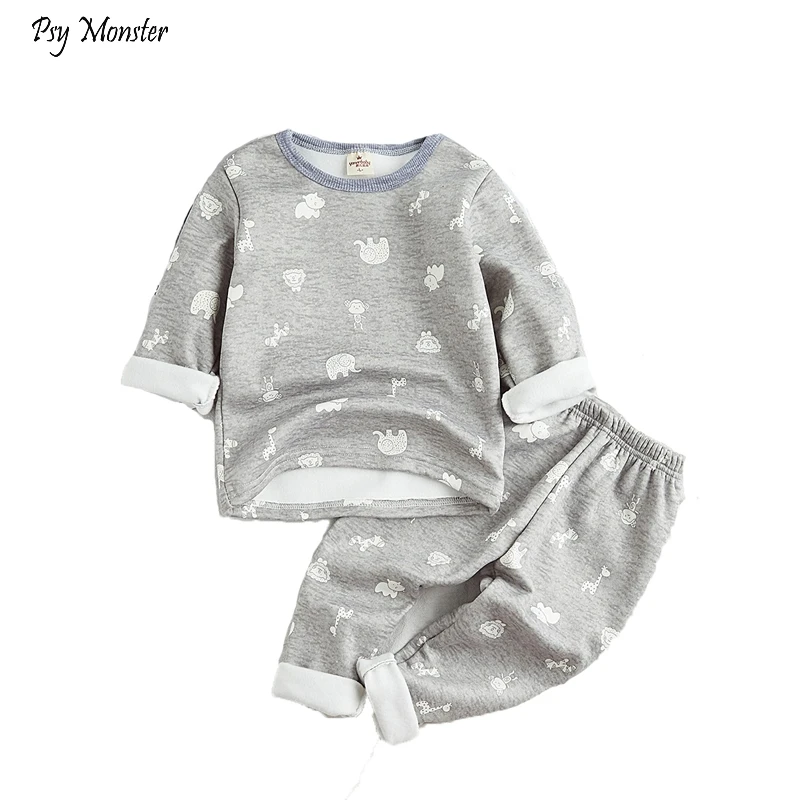Детский пижамный комплект, зимний теплый комплект одежды для сна с рисунком медведя для девочек, детские топы и штаны комплекты одежды из 2 предметов спортивные костюмы для малышей