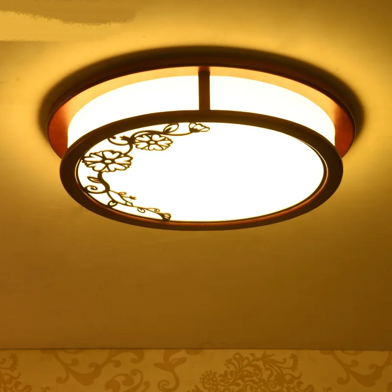 

Chinese LED ceiling lamp round bedroom lamp solid wood carving living room led lamps modern restaurant lighting light ZA71011