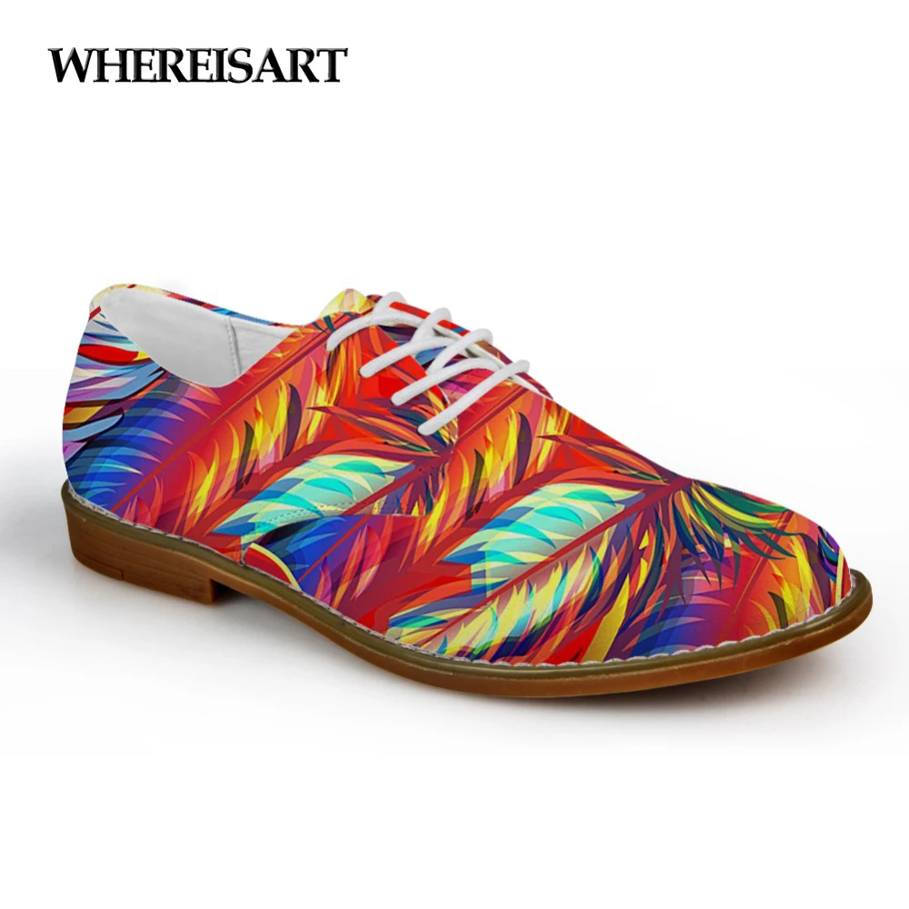 

WHEREISART Colorful Leather 3D Print Oxfords Shoes for Women Casual Synthetic Brand Autumn Men's Leather Business Shoes Zapatos