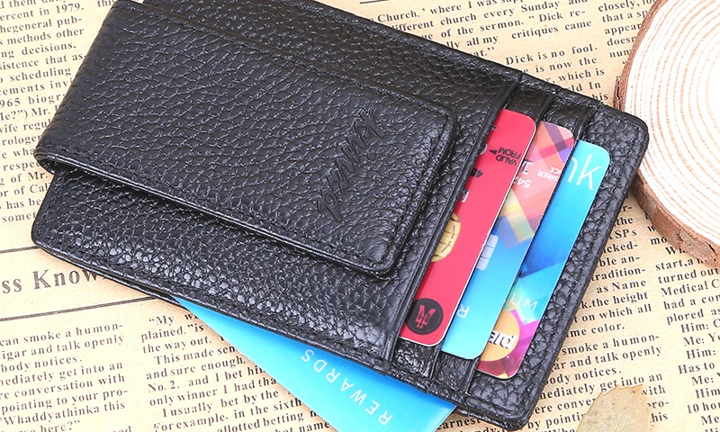 Кожа передний карман кошелек зажим для денег RFID Блокировка Сильный магнит клип ультра-тонкий Пояса из натуральной кожи ID Дело