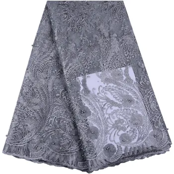 

Hot 2019 African Beaded Tulle Lace Fabric High Quality Material Net French Embroidery Nigeria Lace Fabric For Wedding Party 1530