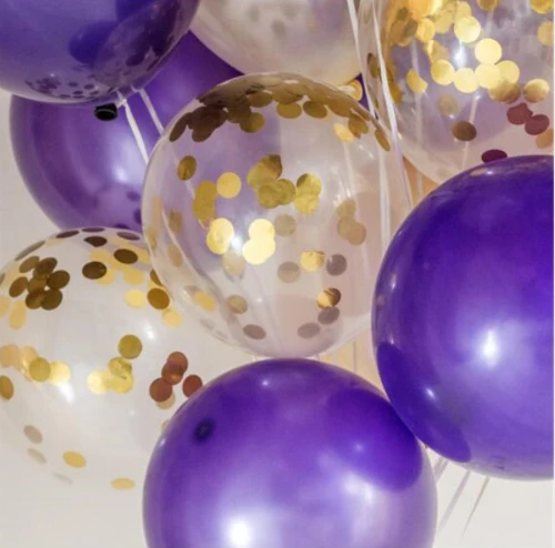 inch of confetti balloons 14pcs /lot purple gold latex balloons