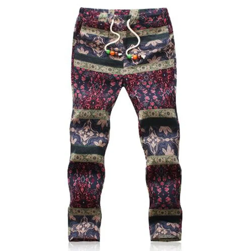 

Spring summer broken flower male trousers summer day fastens flax 9 minutes trousers tide cotton and hemp large recreational pa