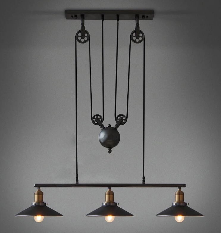 Kitchen Adjustable pulley pendant lamp Black rustic iron Pendant lights