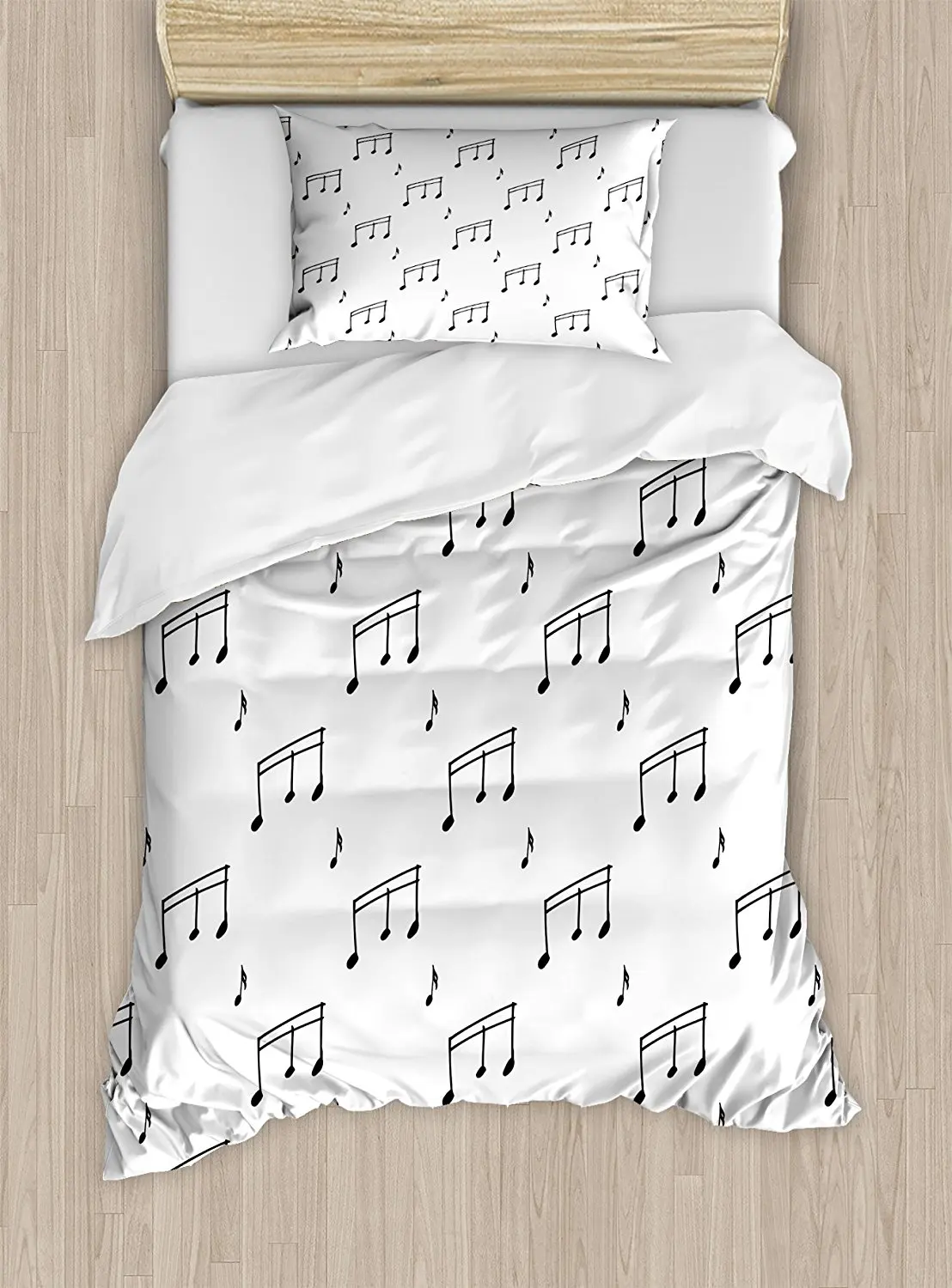 Music Duvet Cover Set Musical Notes Theme Melody Sonata Singing Song Clef Tunes Hand Drawn Style