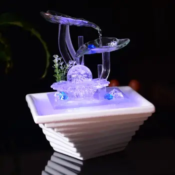 

110/220V Glass Fengshui Water Fountain Office Desktop Decoration Crystal Ball Lotus Leaves Atomizer Art Decor Home Purifying Air