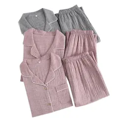 2019 Весенние новые пары пижамные комплекты для женщин 100% crape хлопок модные простые пижамы для Домашняя одежда mujer