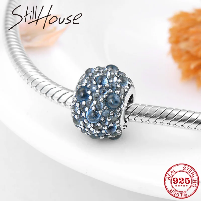 

2018 Fashion 925 Sterling Silver Like grapes Blue CZ Charm bead fit Charm Bracelet Necklace DIY Beads Jewelry making