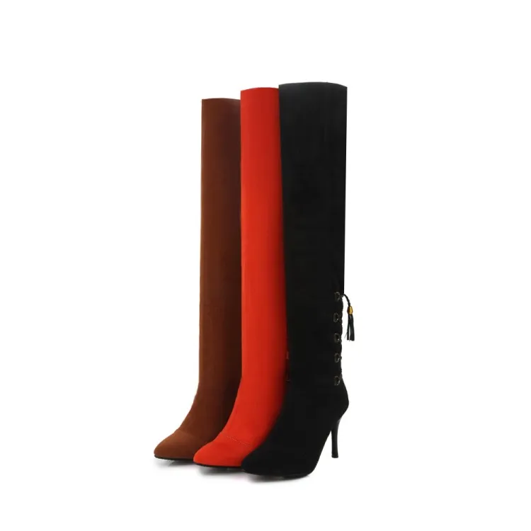 Коллекция женские зимние сапоги ботфорты элегантные сапоги на высоком каблуке с острым носом весенне-осеняя обувь без платформы большие размеры 34-43 F19