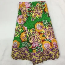 Африканский Воск Embroideried Кружево ткани с камень Бусины гипюр/Высокое качество Анкара Воск Кружево ткани для Нигерии вечеринки! o-1969