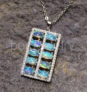 

Natural opal or sapphire necklace pendant Abacus style 925 sterling silver For men or women 0.356ct*10pcs gemstone B8072508