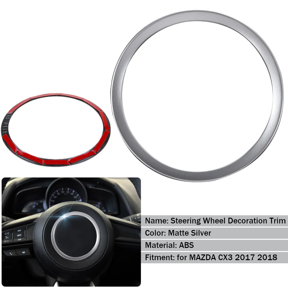 

Car Steering Wheel Chrome Sticker Trim Cover Cap For Mazda 3 6 CX3 CX-3 CX-5 CX5 CX8 CX 9 Axela ATENZA 2017 2018