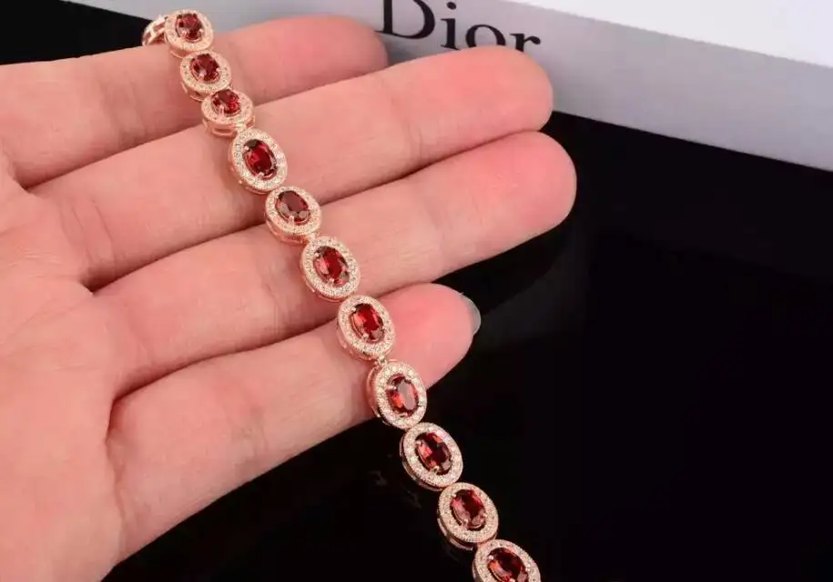 Bracelet grenat rouge naturel Bracelet pierres précieuses naturelles 925 bracelet en argent classiq
