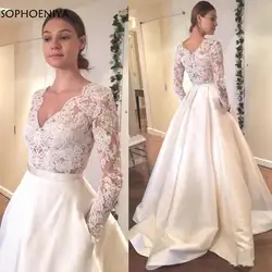 Vestido de novia свадебное платье V средства ухода за кожей Шеи трапециевидной формы аппликации кружево Топ атласная юбка свадебного платья с