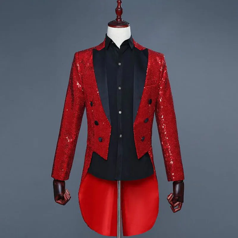 

Magician Sequins Tuxedo Men's Suits Stage Performance Dresses Nightclubs Bars Hosting Jackets Bel Canto