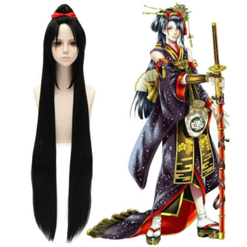 

Touken Ranbu Online Jiroutachi Wig Black 120 cm Extra Long Straight Anime Hair Cosplay wig Ponytail Wigs