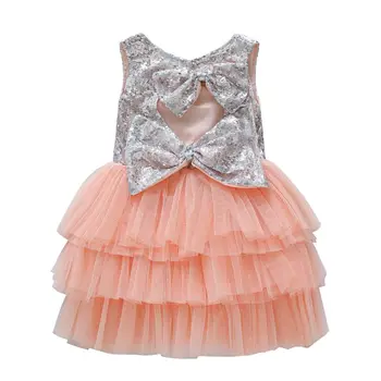 

Baby Girls Dress Summer Layered Tutu Dressed Kids Sleeveless Back Hole Bows Sequined Dresses Children Clothing